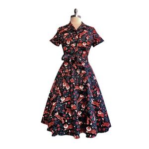 Eva Rose Fit & Flare Dress Sz 3X  Vtg Tiger Graphic Floral Belted Retro Pinup